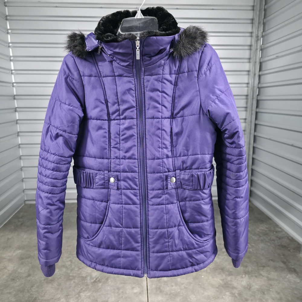 M WeatherTamer Women's Purple Quilted Jacket with Faux Fur Trim